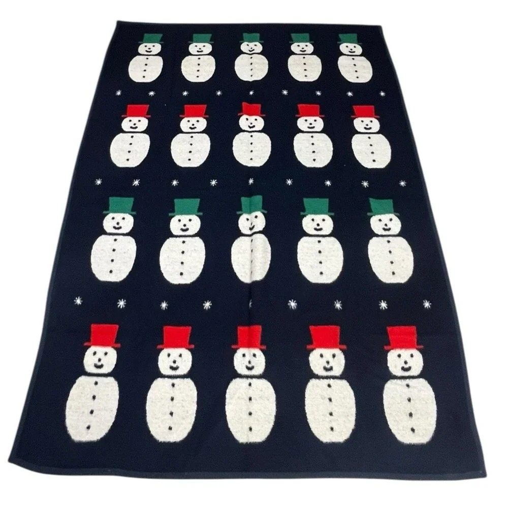 Vuteks Vukovar Crown Crafts‎ Snowman Blanket Reversible Navy White Christmas VTG